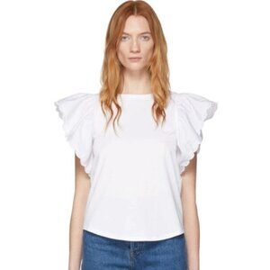 See by Chloe White Tee with Scalloped Poplin Sleeves Size XL